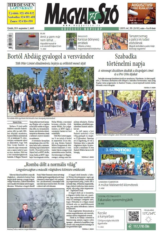 Magyar Szó, 76. évf. 2019. szeptember 2. 203. sz. 1–20. oldal