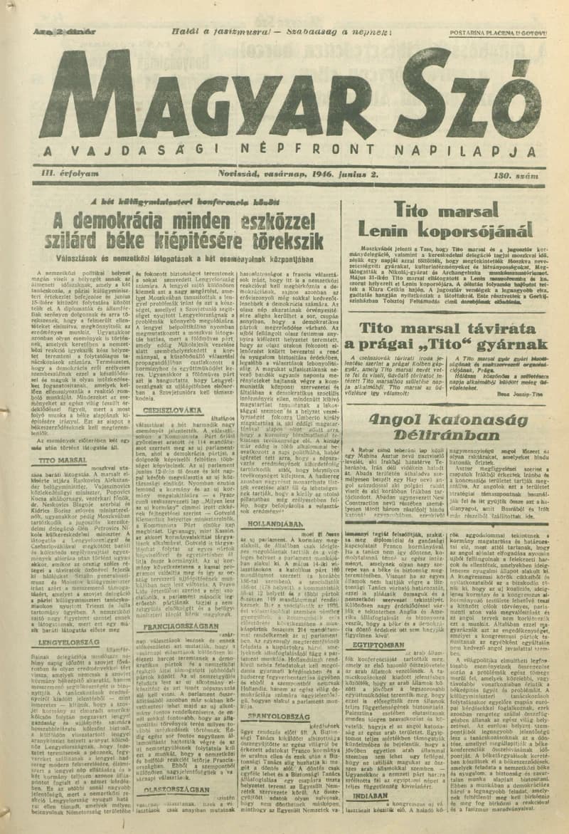 Magyar Szó, 3. évf. 1946. június 2. 130. sz. 1–8. oldal