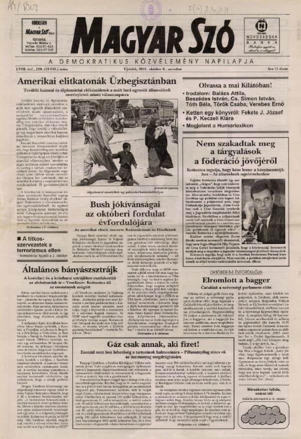 Magyar Szó, 58. évf. 2001. október 6. 229. sz. 1–16. oldal