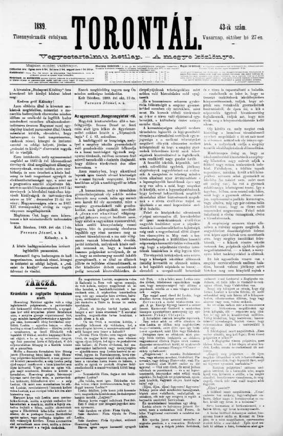 Torontál, 18. évf. 1889. október 27. 43. sz.