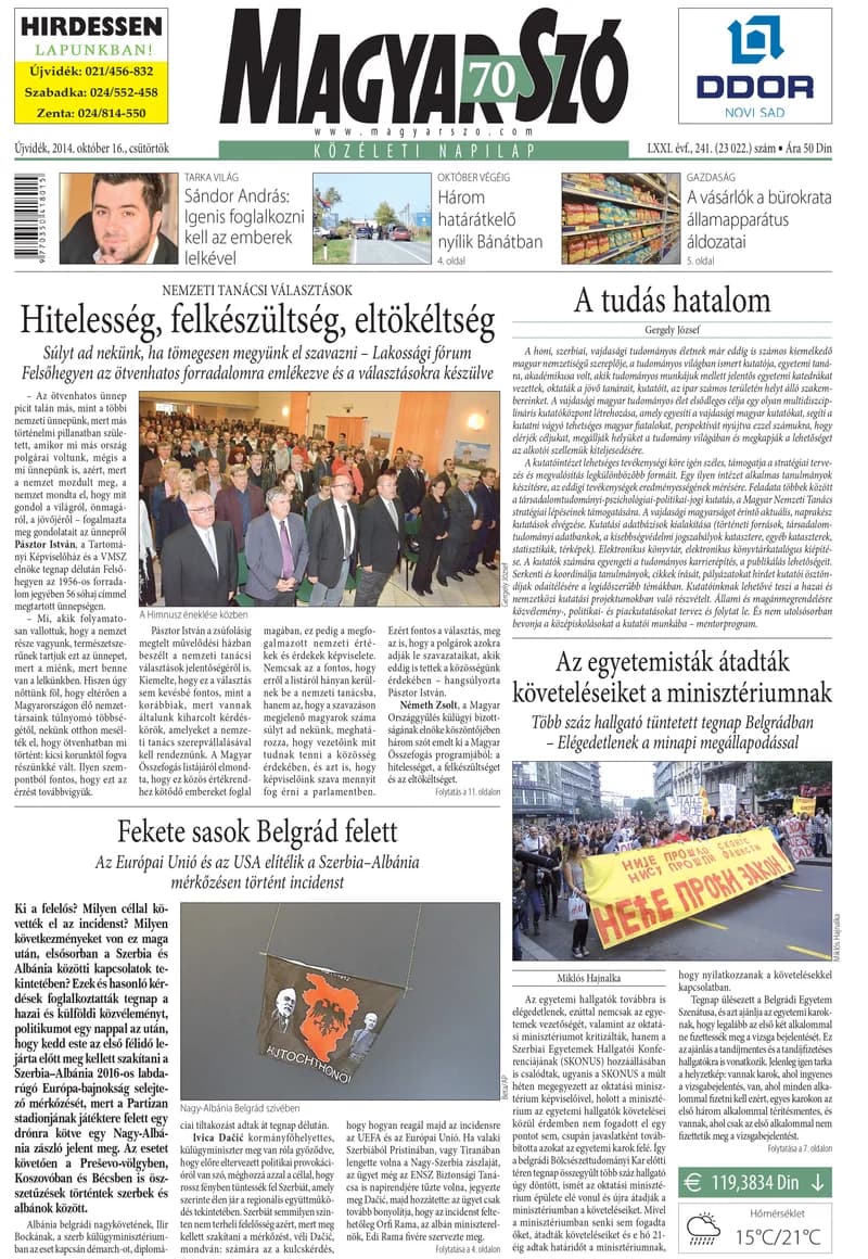 Magyar Szó, 71. évf. 2014. október 16. 241. sz. 1–16. oldal