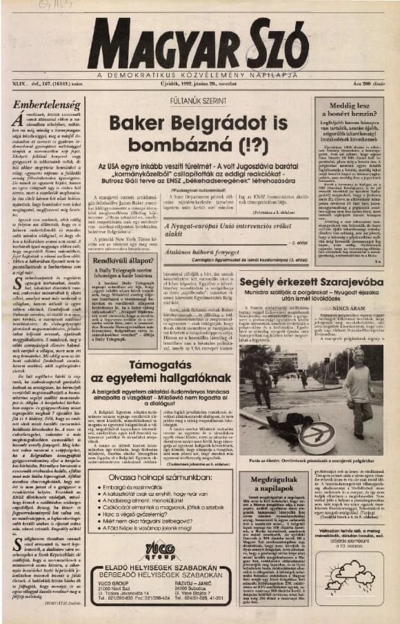 Magyar Szó, 49. évf. 1992. június 20. 167. sz. 1–16. oldal