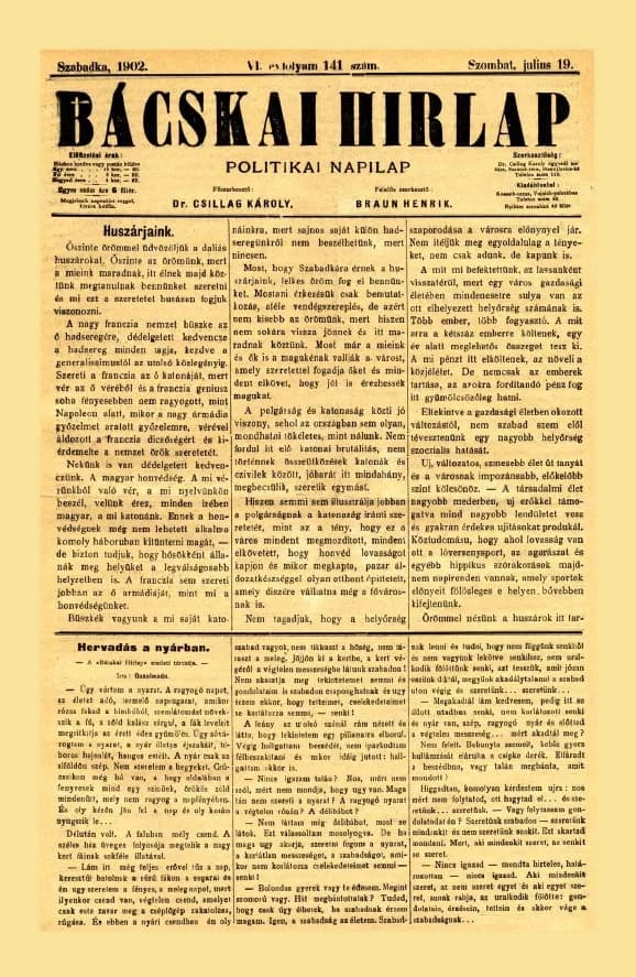 Bácskai Hirlap, 6. évf. 1902. július 19. 141. sz.