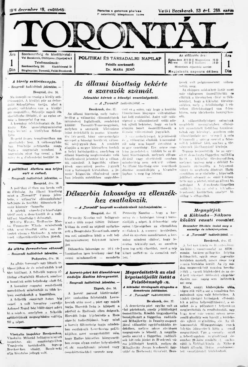 Torontál, 53. évf. 1924. december 18. 288. sz.