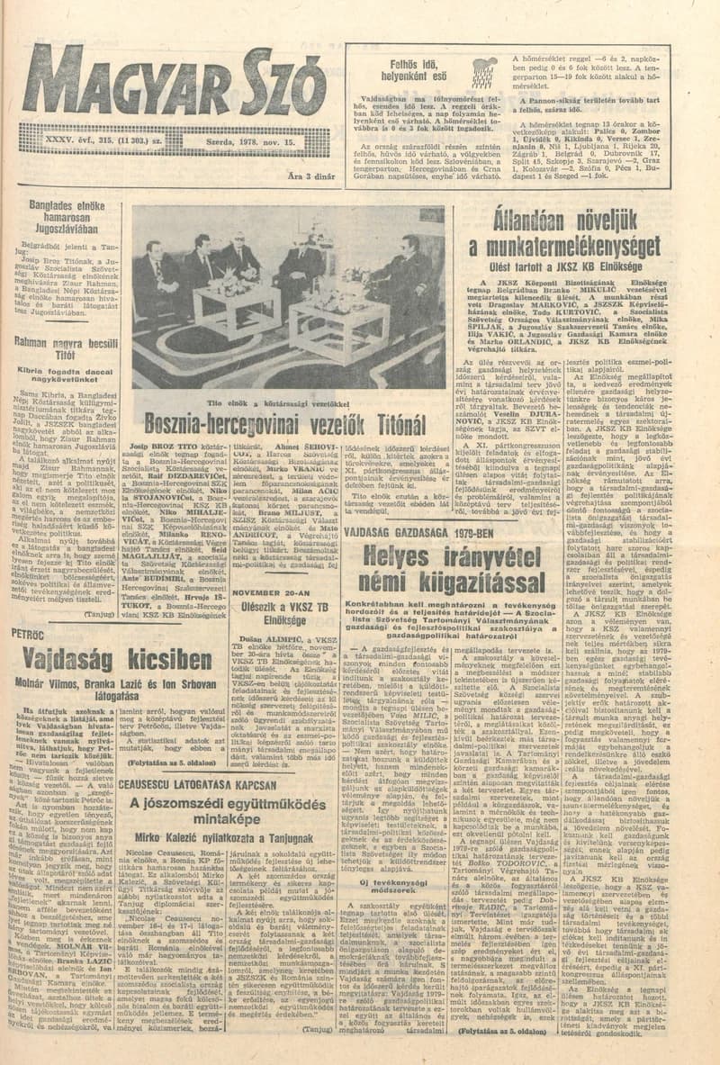 Magyar Szó, 35. évf. 1978. november 15. 315. sz. 1–20. oldal