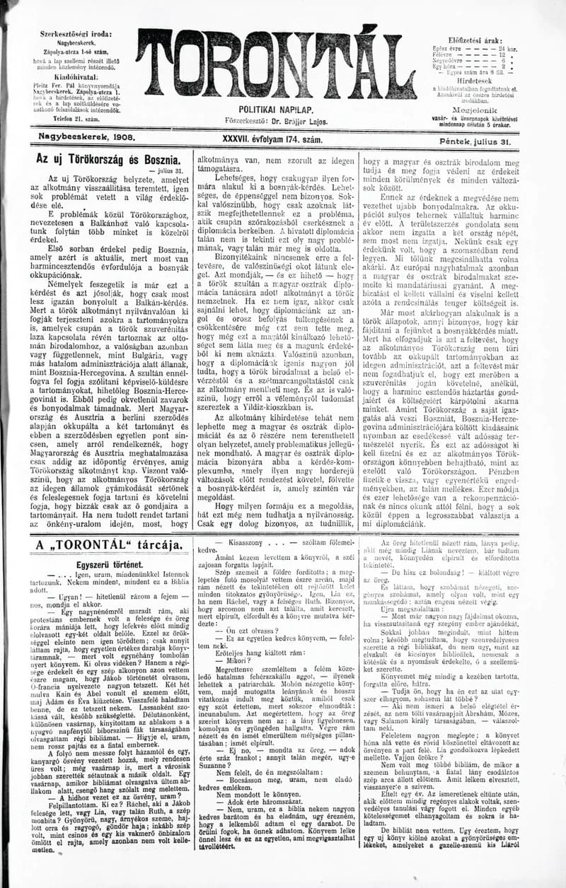 Torontál, 37. évf. 1908. július 31. 174. sz.