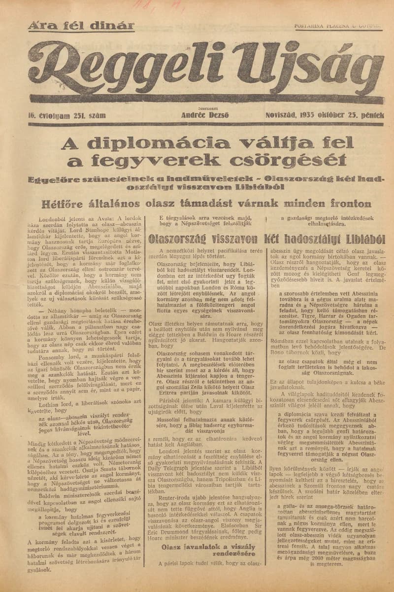 Reggeli Újság, 16. évf. 1935. október 25. 251. sz.