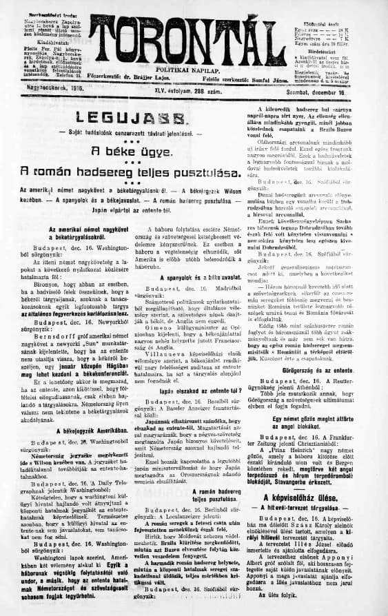 Torontál, 45. évf. 1916. december 16. 288. sz.