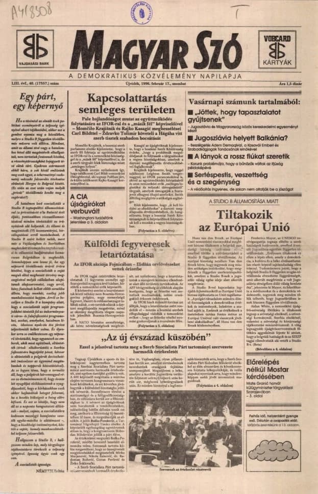 Magyar Szó, 53. évf. 1996. február 17. 40. sz. 1–16. oldal