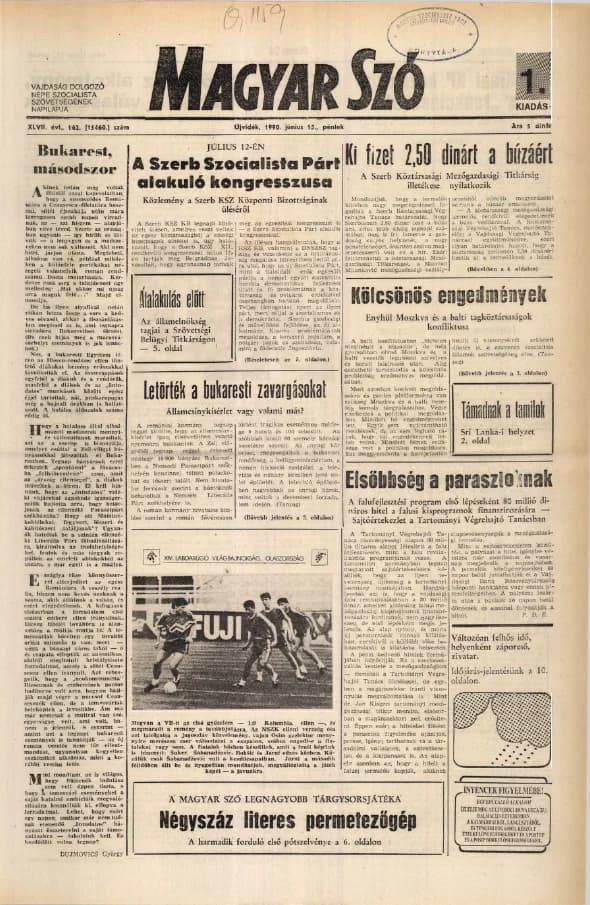 Magyar Szó, 47. évf. 1990. június 15. 162. sz. 1–20. oldal