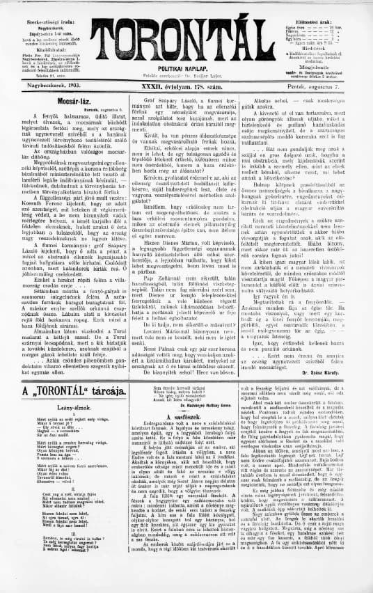 Torontál, 32. évf. 1903. augusztus 7. 178. sz.