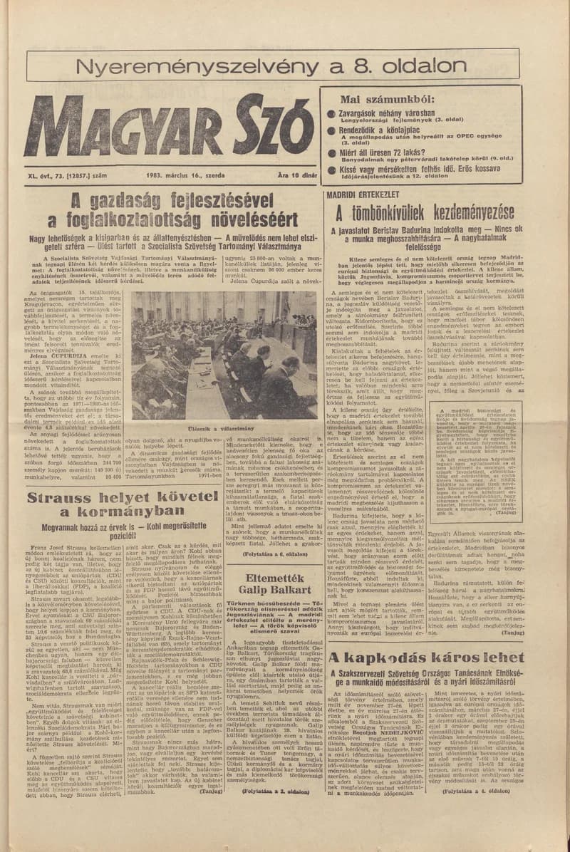 Magyar Szó, 40. évf. 1983. március 16. 73. sz. 1–24. oldal