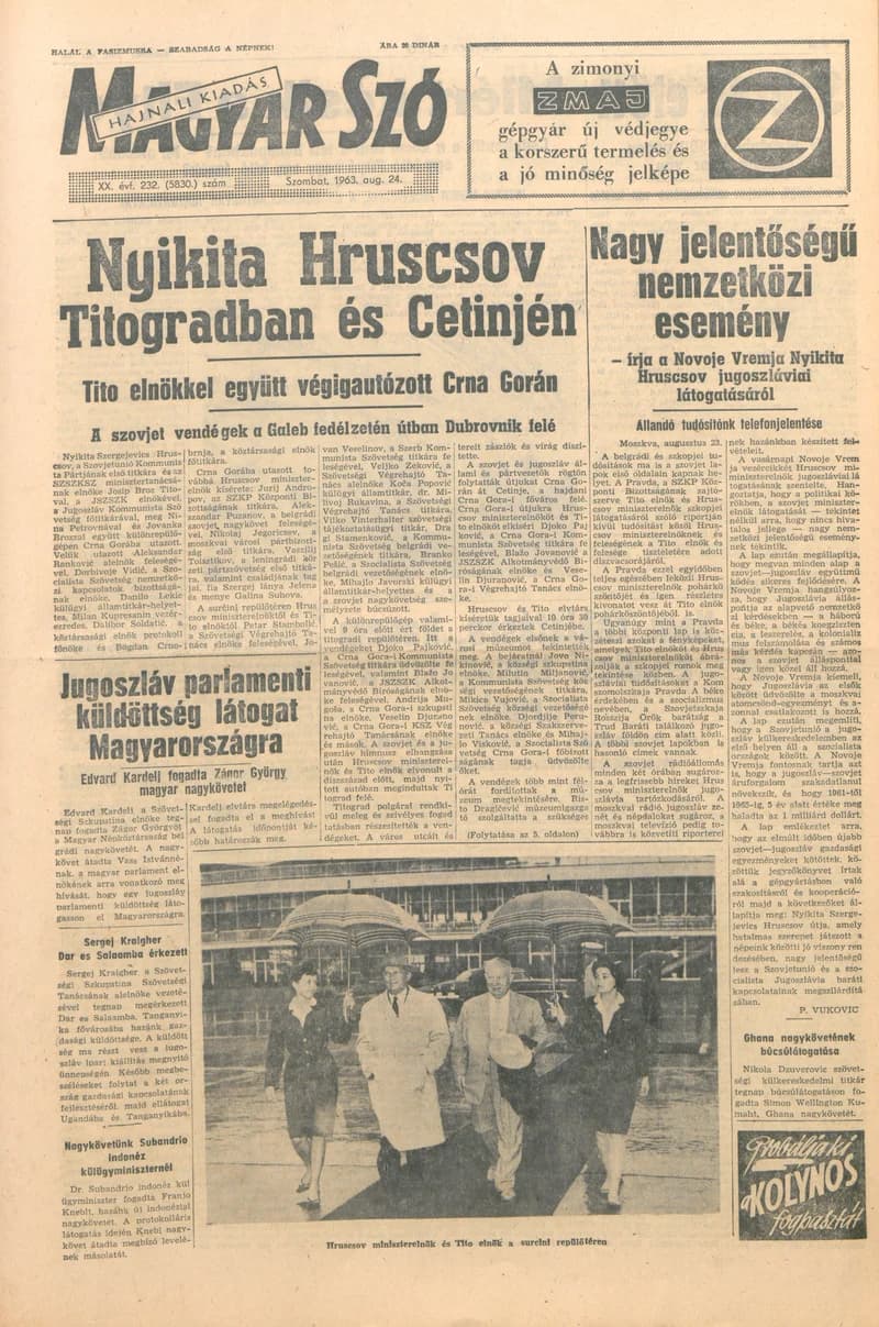 Magyar Szó, 20. évf. 1963. augusztus 24. 232. sz. 1–12. oldal