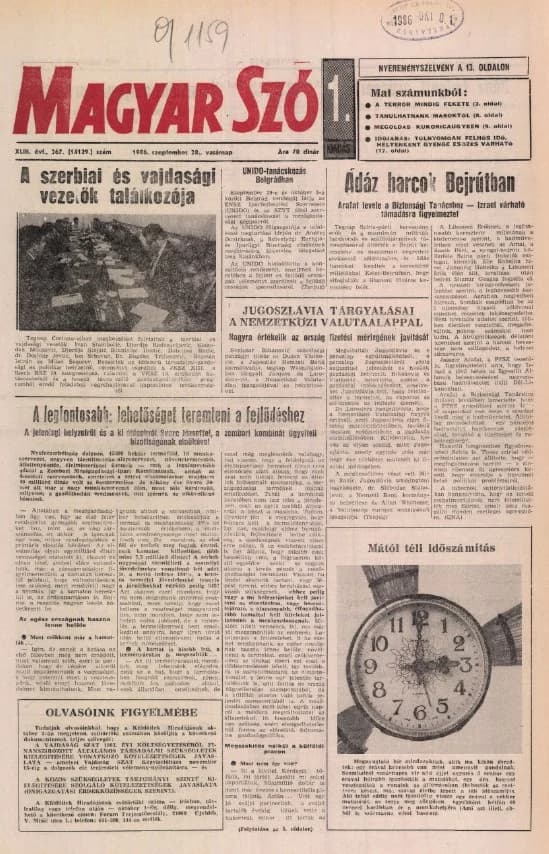 Magyar Szó, 43. évf. 1986. szeptember 28. 267. sz. 1–32. oldal