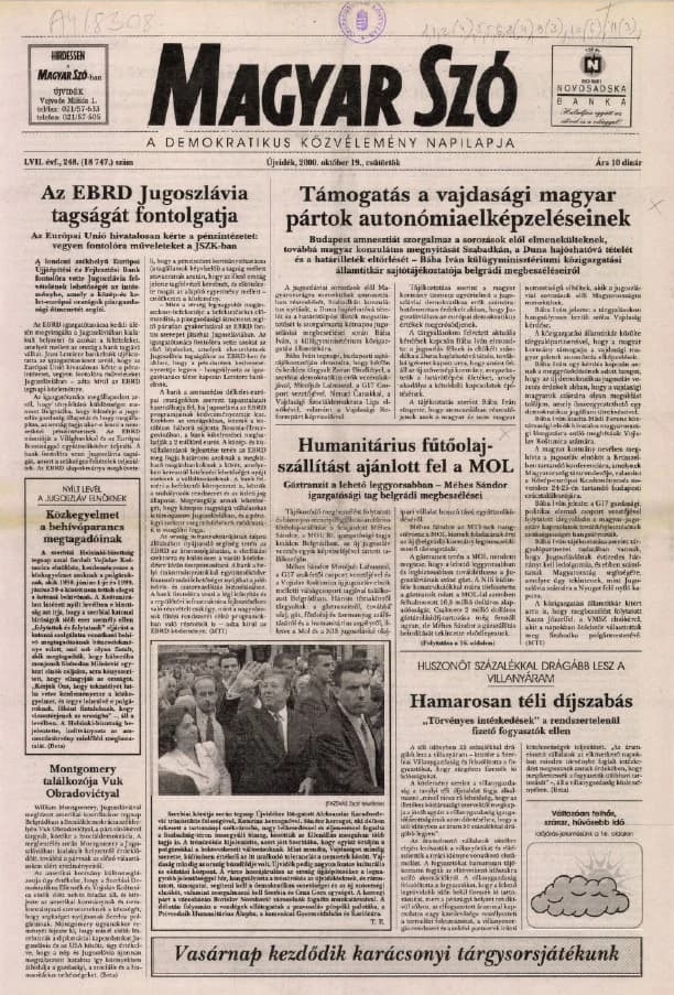 Magyar Szó, 57. évf. 2000. október 19. 248. sz. 1–16. oldal