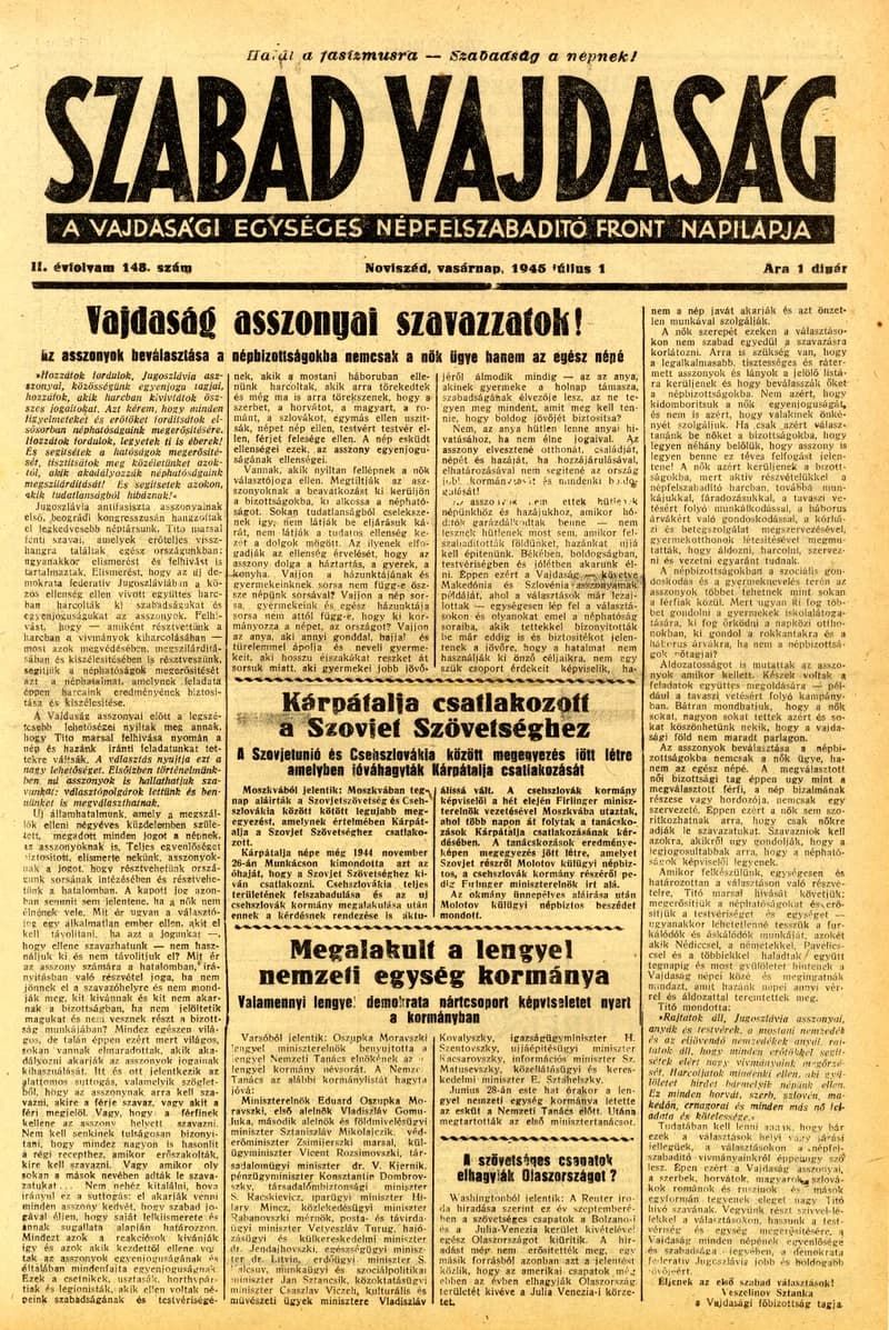 Szabad Vajdaság, 2. évf. 1945. július 1. 148. sz.