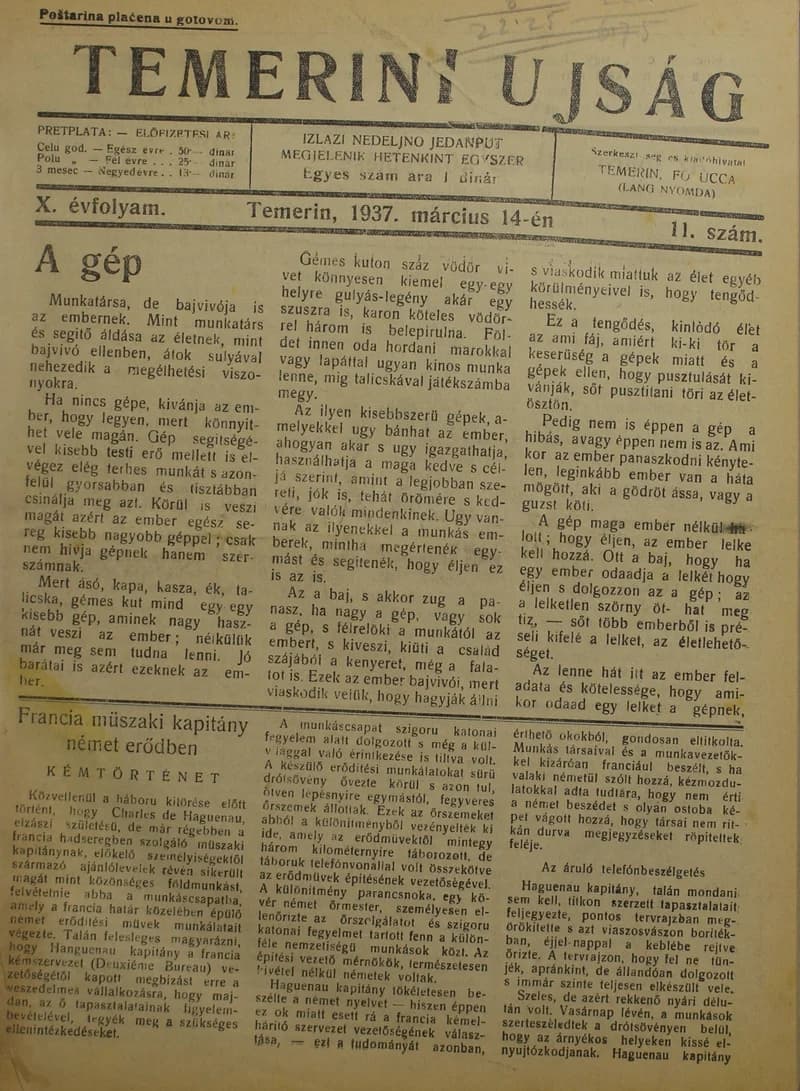 Temerini Újság 1928-1944, 10. évf. 1937. március 14. 11. sz.