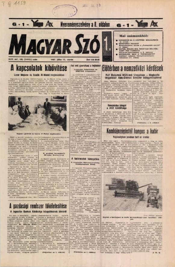 Magyar Szó, 44. évf. 1987. július 15. 192. sz. 1–16. oldal