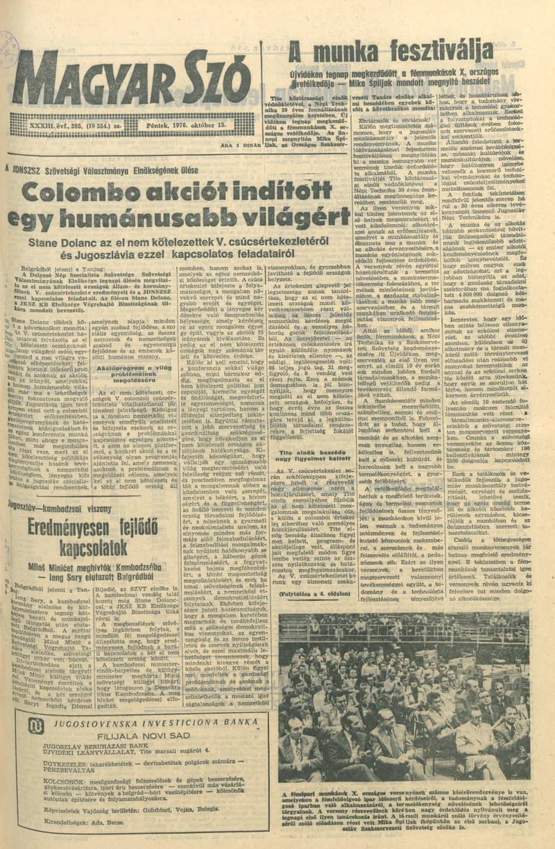 Magyar Szó, 33. évf. 1976. október 15. 285. sz. 1–20. oldal