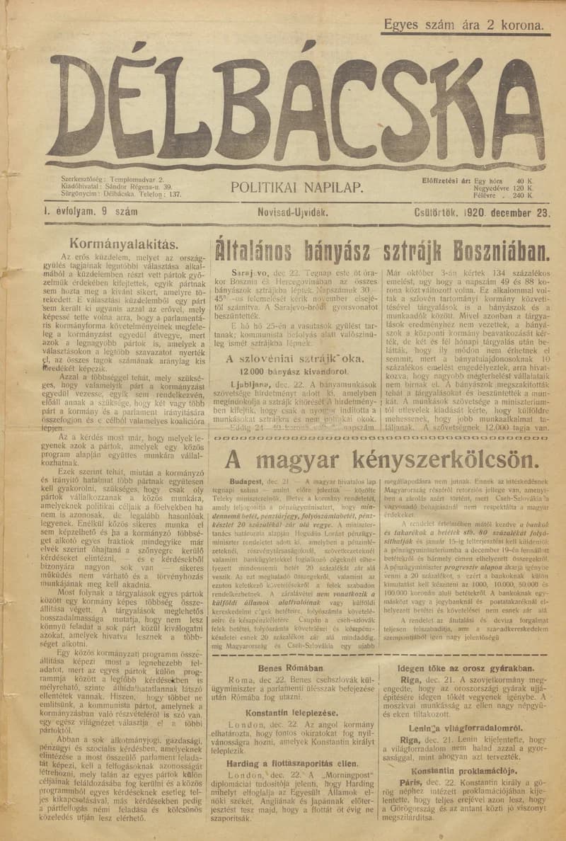 Délbácska, 1. évf. 1920. december 23. 9. sz.