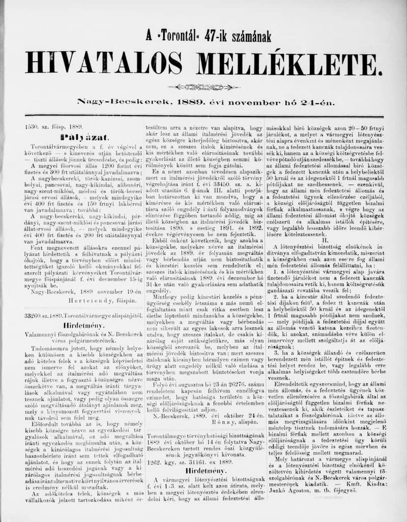 A Totontál  hivatalos melléklete, 2. évf. 1889. november 24. 47. sz.