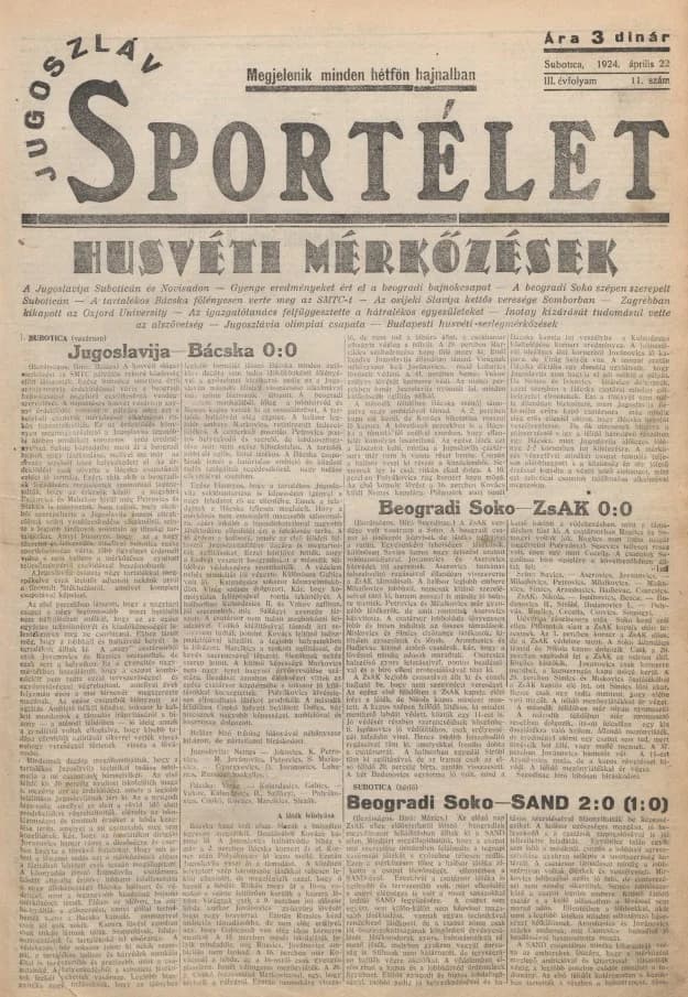 Jugoszláv sportélet, 3. évf. 1924. április 22. 11. sz.