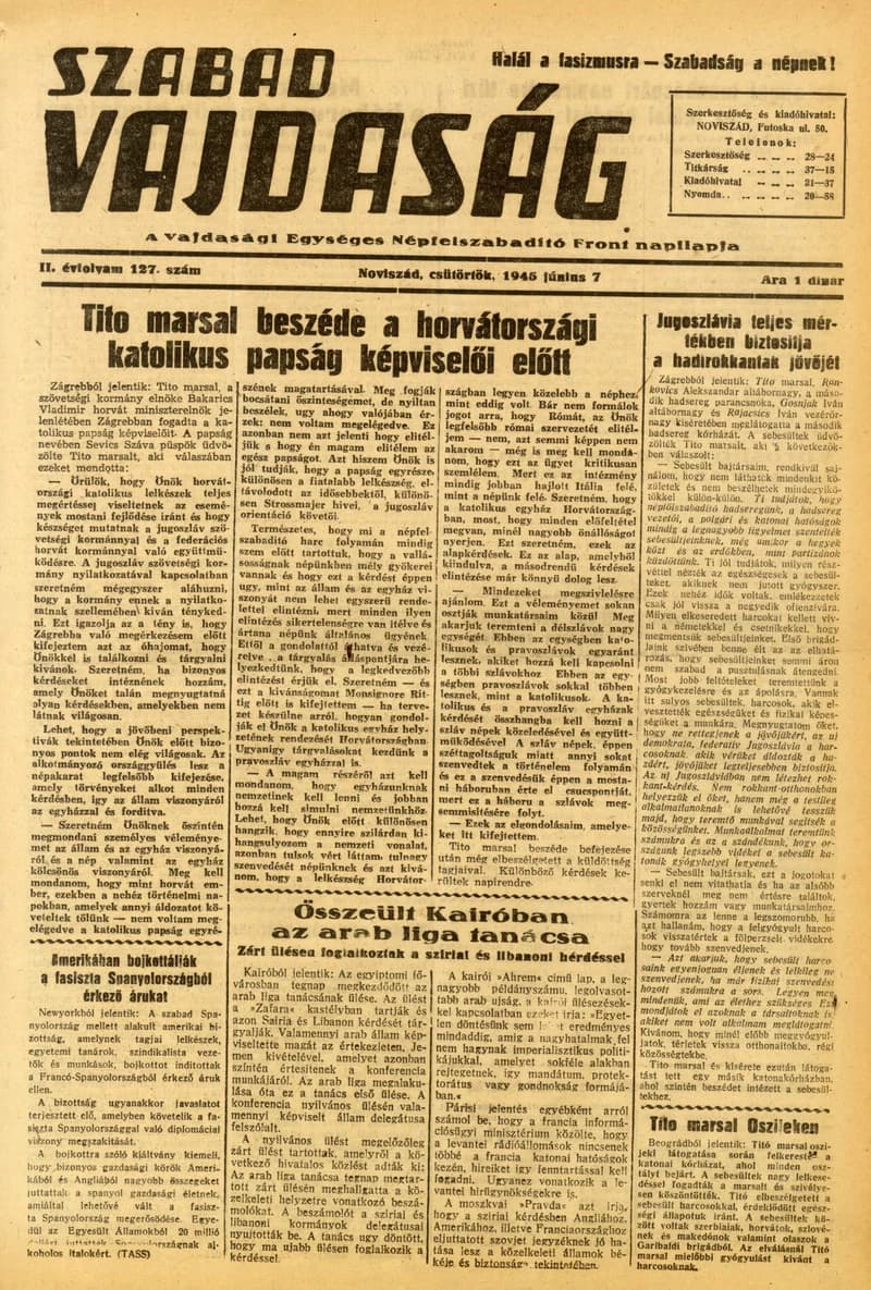 Szabad Vajdaság, 2. évf. 1945. június 7. 127. sz.