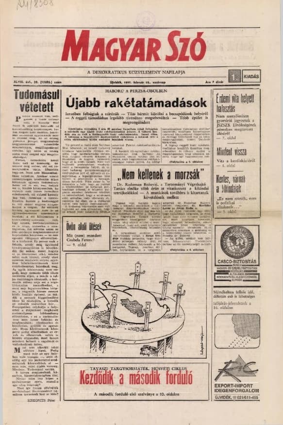 Magyar Szó, 48. évf. 1991. február 10. 39. sz. 1–32. oldal
