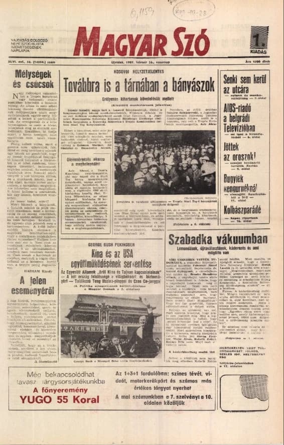 Magyar Szó, 46. évf. 1989. február 26. 54. sz. 1–32. oldal