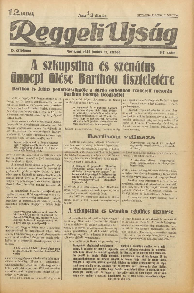 Reggeli Újság, 15. évf. 1934. június 27. 147. sz.