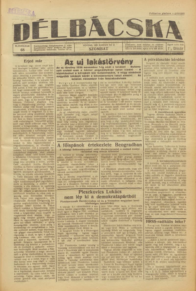 Délbácska, 6. évf. 1925. március 21. 68. sz.