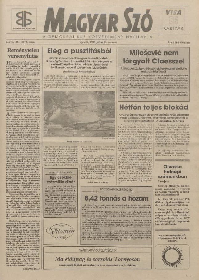 Magyar Szó, 50. évf. 1993. július 24. 198. sz. 1–16. oldal
