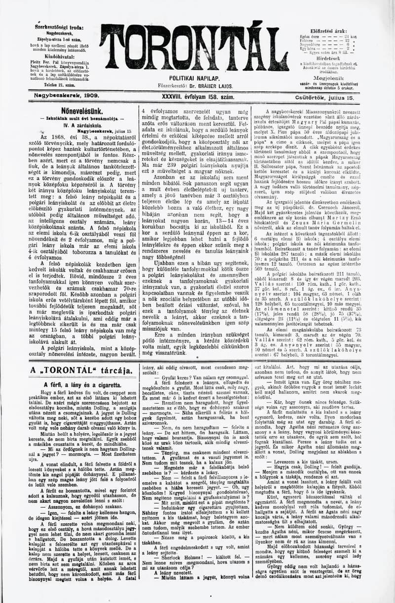 Torontál, 38. évf. 1909. július 15. 158. sz.