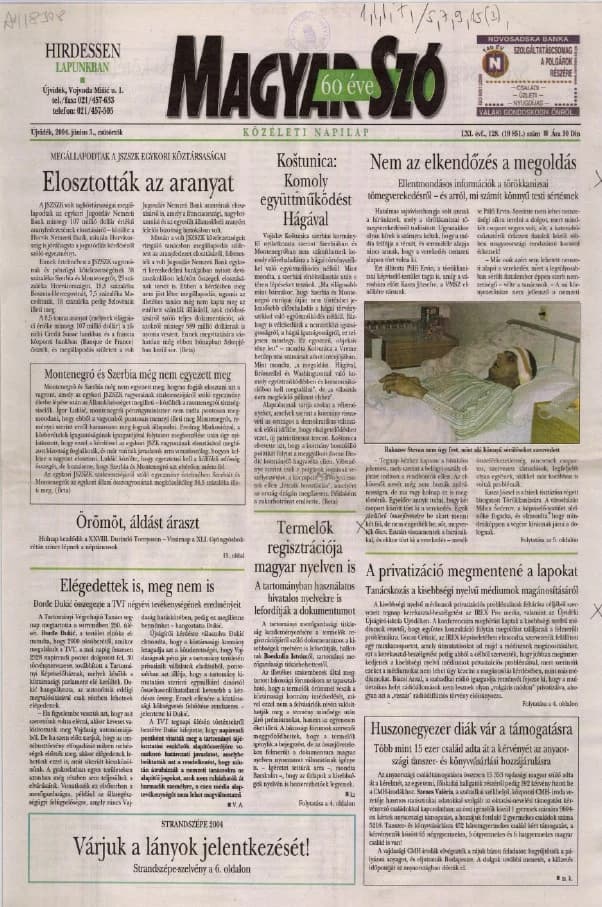 Magyar Szó, 61. évf. 2004. június 3. 128. sz. 1–20. oldal