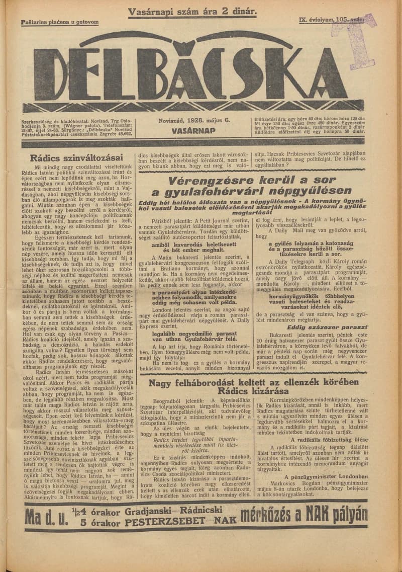 Délbácska, 9. évf. 1928. május 6. 105. sz.