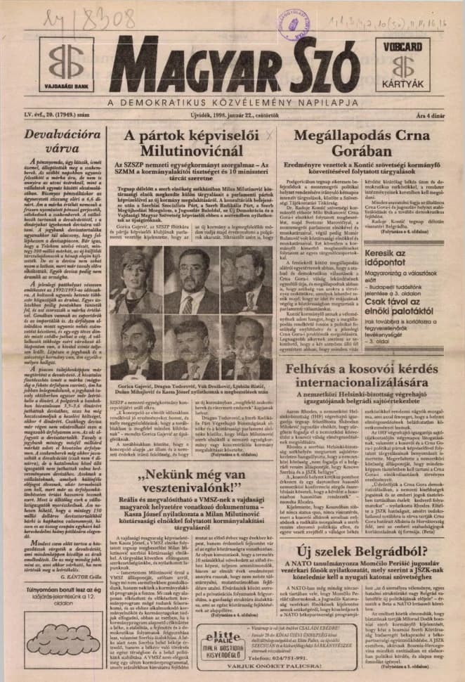 Magyar Szó, 55. évf. 1998. január 22. 20. sz. 1–16. oldal