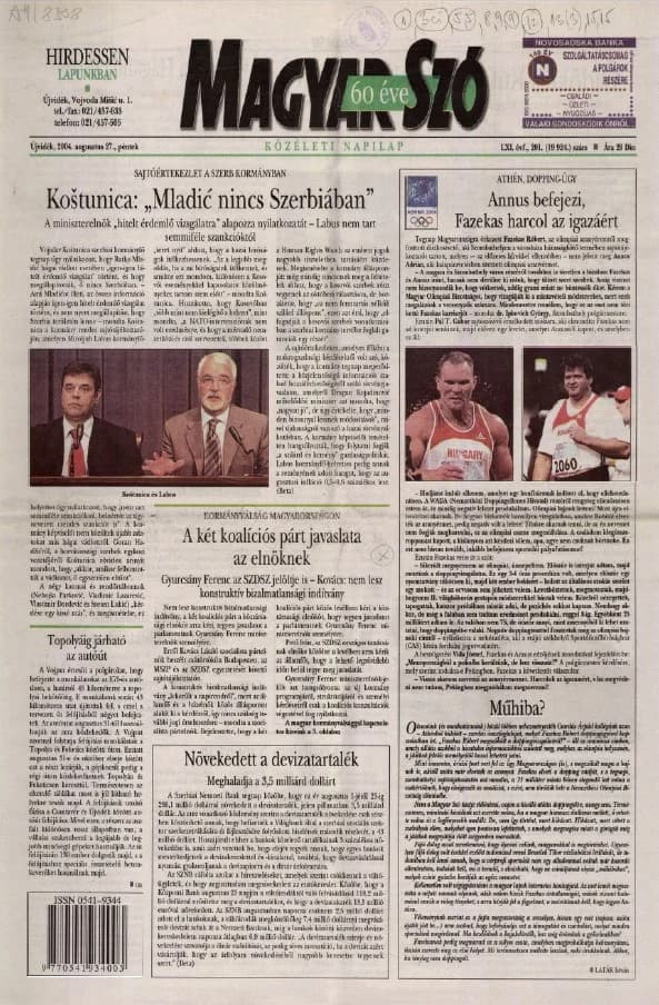 Magyar Szó, 61. évf. 2004. augusztus 27. 201. sz. 1–20. oldal