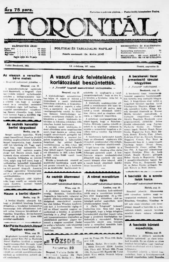 Torontál, 51. évf. 1922. augusztus 25. 187. sz.
