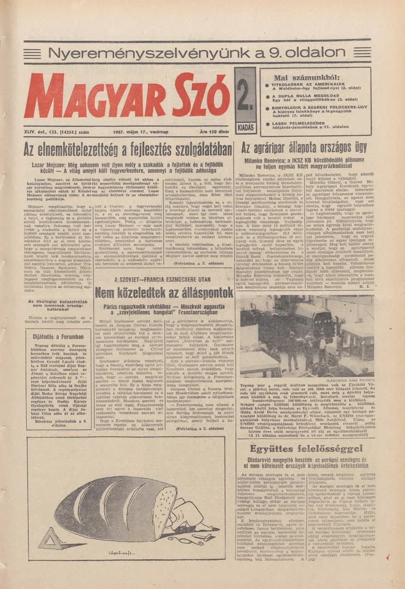 Magyar Szó, 44. évf. 1987. május 17. 133. sz. 1–32. oldal