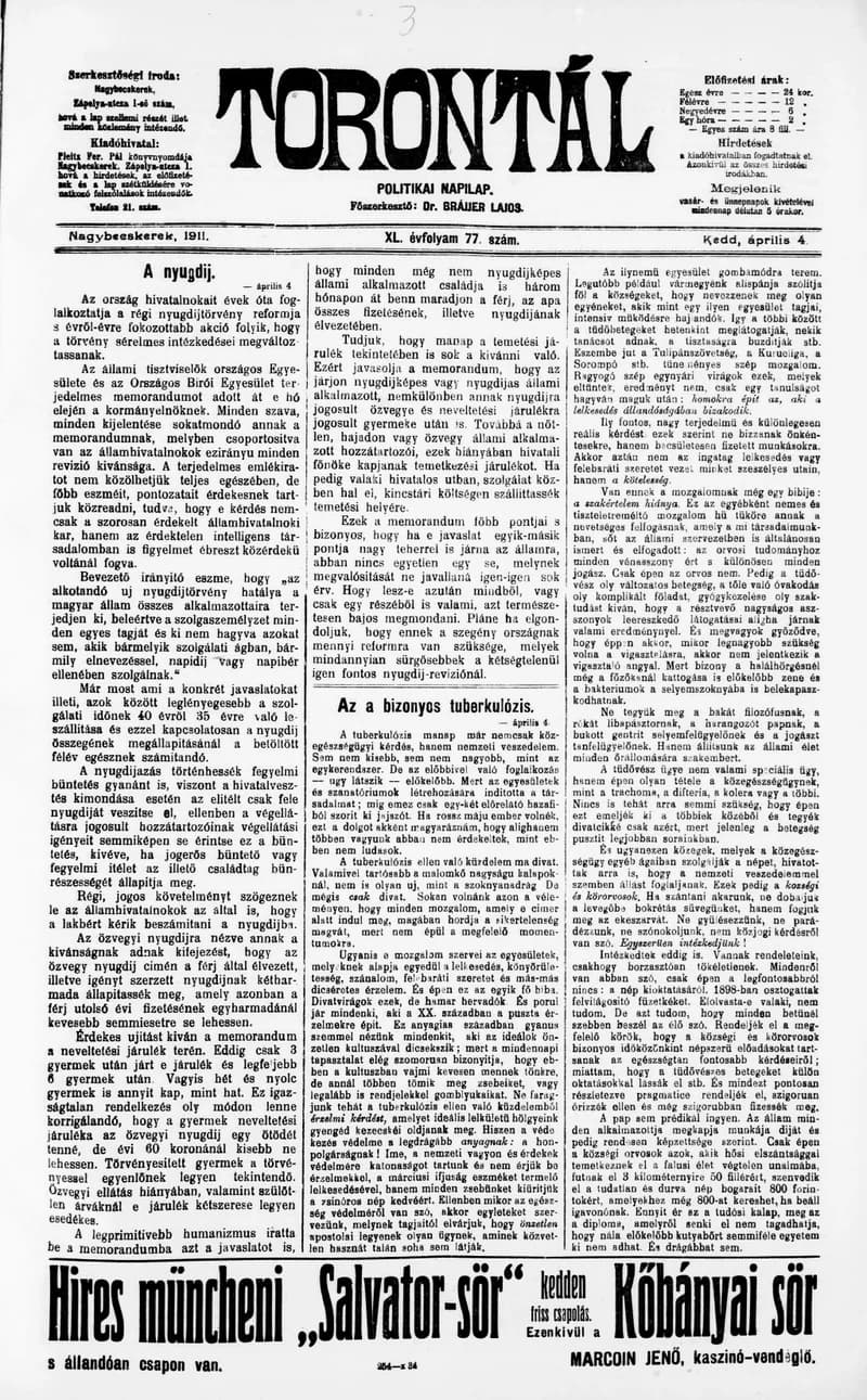 Torontál, 40. évf. 1911. április 4. 77. sz.