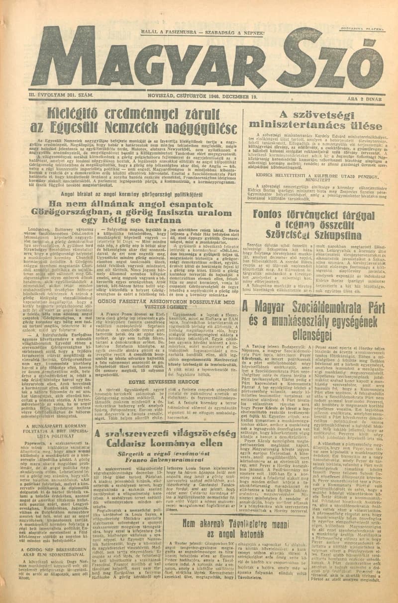 Magyar Szó, 3. évf. 1946. december 19. 301. sz. 1–8. oldal
