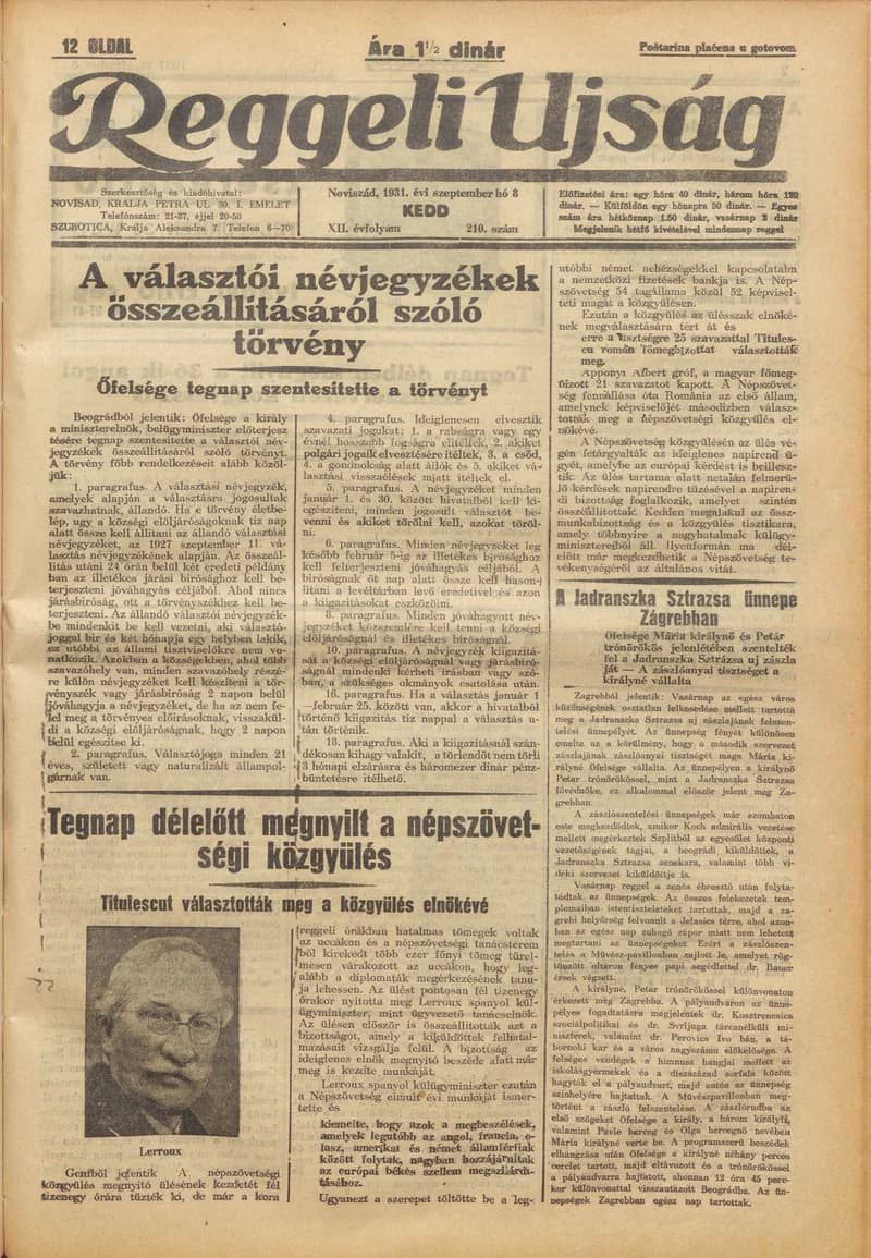 Reggeli Újság, 12. évf. 1931. szeptember 8. 210. sz.