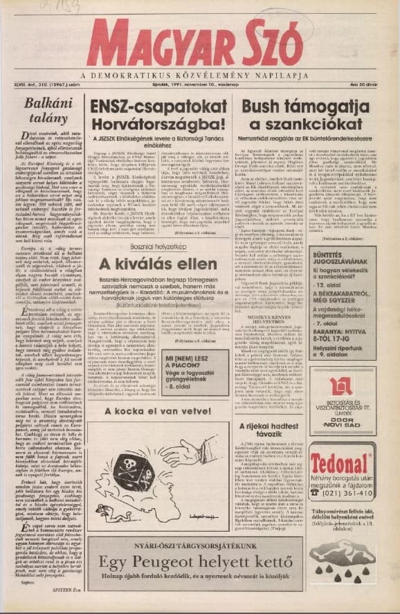 Magyar Szó, 48. évf. 1991. november 10. 310. sz. 1–28. oldal