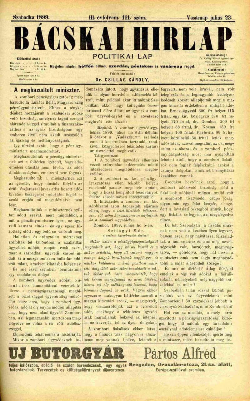 Bácskai Hirlap, 3. évf. 1899. július 23. 111. sz.