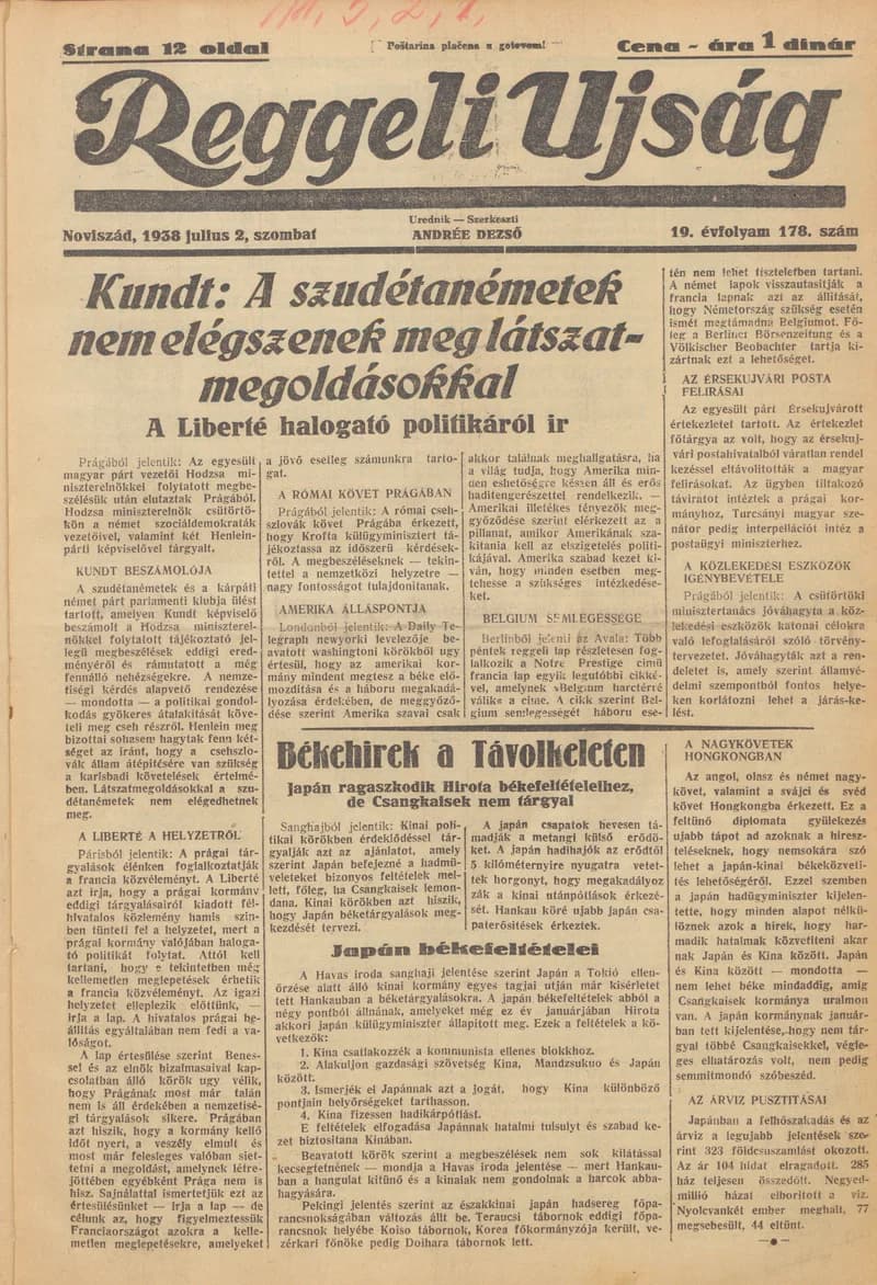 Reggeli Újság, 19. évf. 1938. július 2. 178. sz.