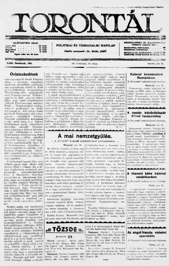 Torontál, 51. évf. 1922. január 25. 18. sz.