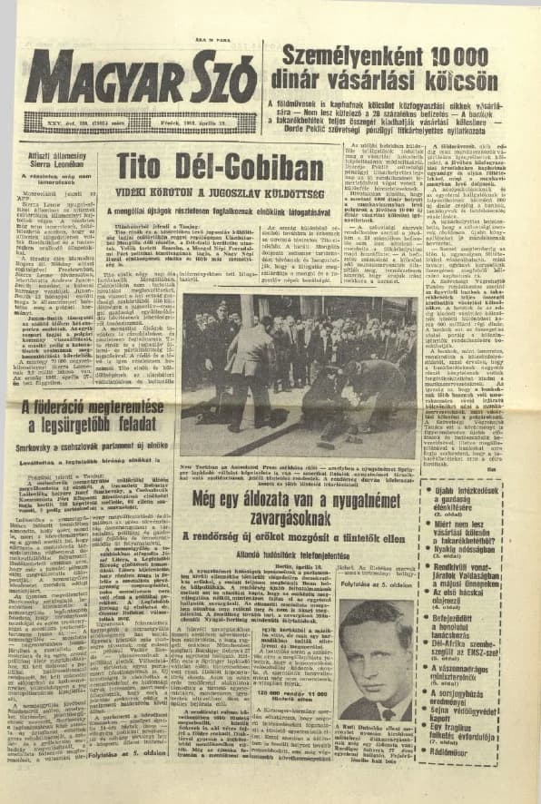 Magyar Szó, 25. évf. 1968. április 19. 108. sz. 1–12. oldal