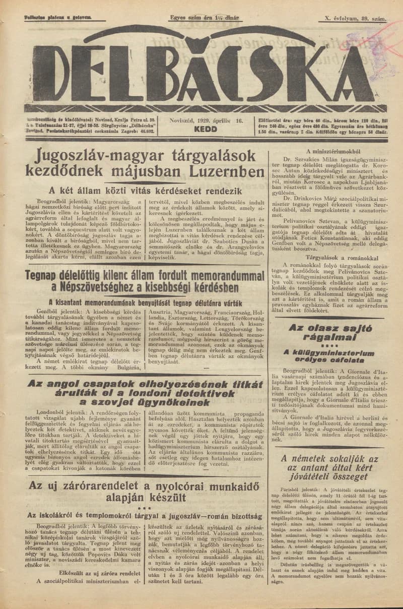Délbácska, 10. évf. 1929. április 16. 89. sz.