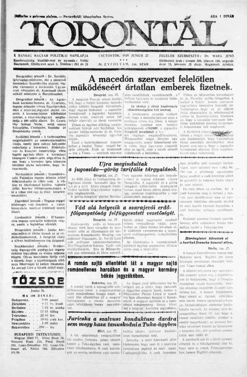 Torontál, 58. évf. 1929. június 27. 146. sz.