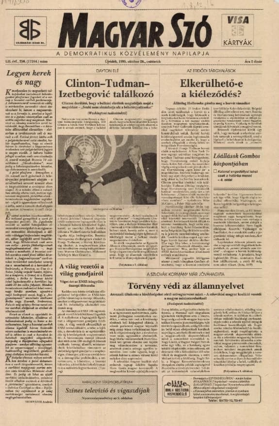 Magyar Szó, 52. évf. 1995. október 26. 250. sz. 1–16. oldal